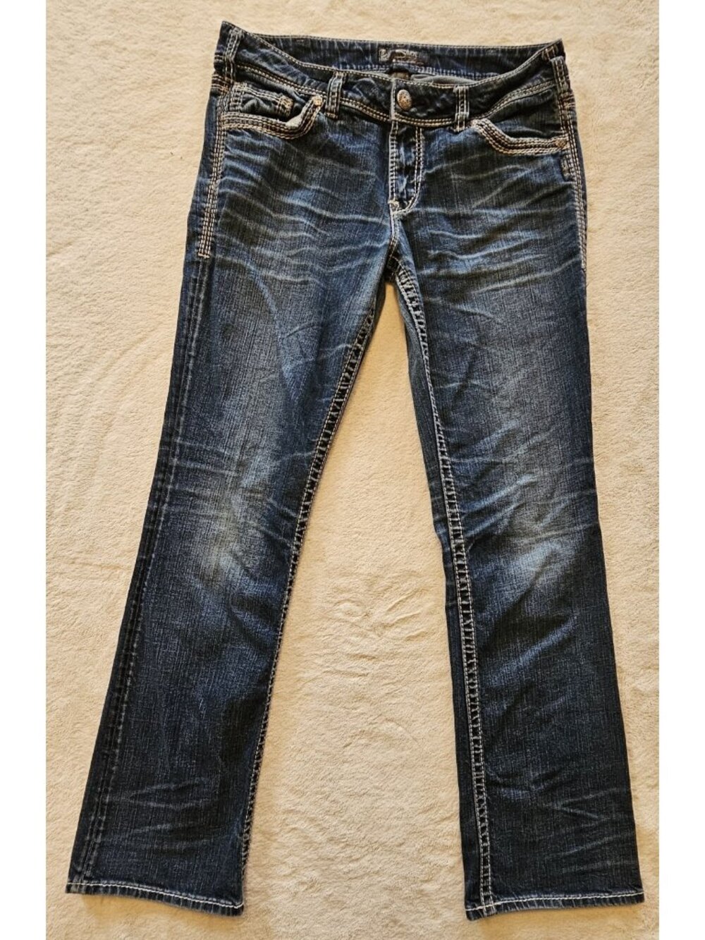 SILVER Jeans SUKI Mid Slim Boot 32x33 Fit ( 33W ) Thick Stitching Blue Jeans